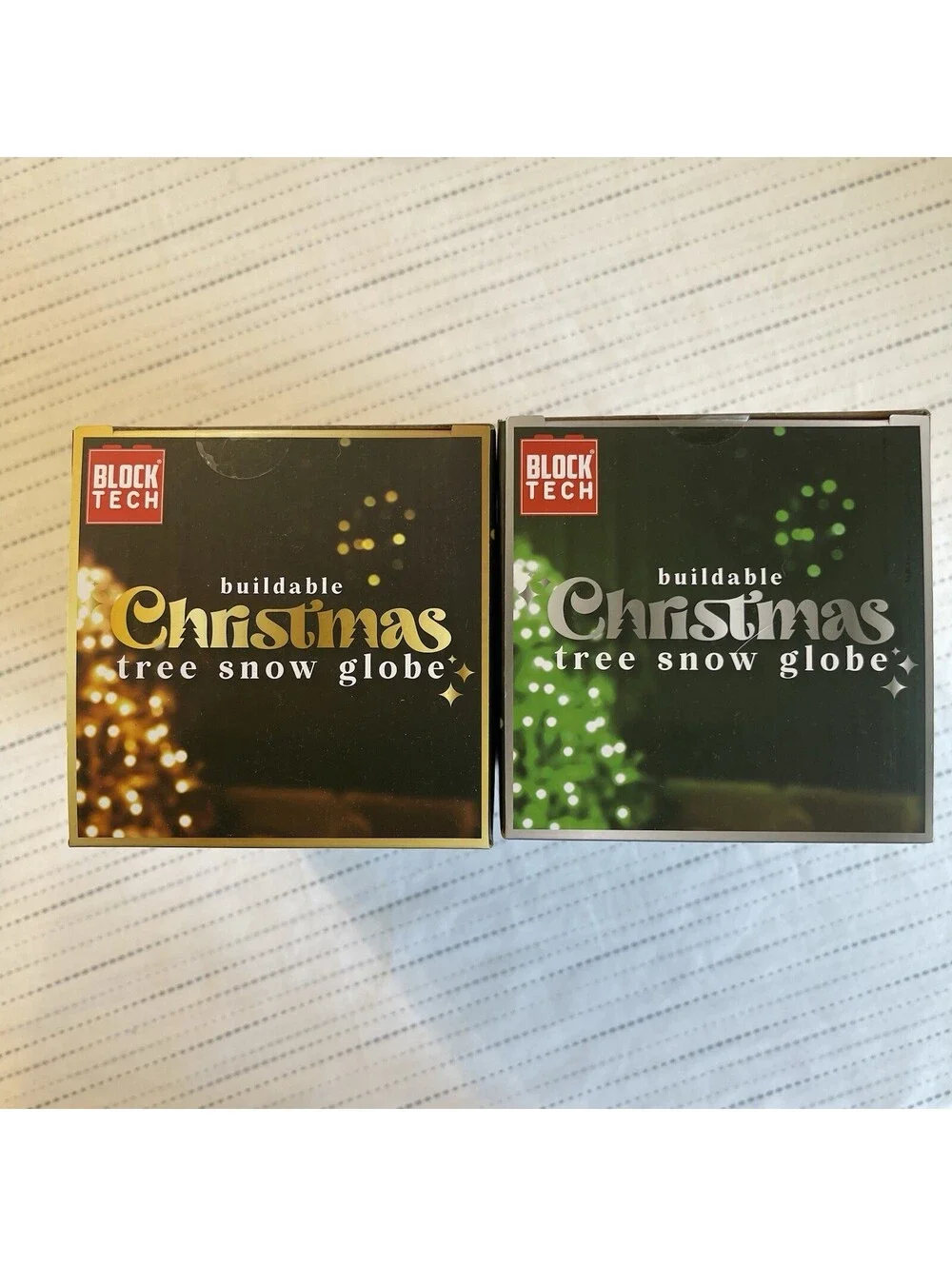 GOLD & GREEN CHRISTMAS TREE SNOW GLOBE BlockTech LED Lighted Brick Set RMS